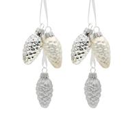 Lauschaer Lot de 2 décorations de Noël élégantes en Verre Crabe Lauscha avec 3 Pommes de pin argentées avec Ruban Textile de 6 cm, Brillantes, Mates, Scintillantes.