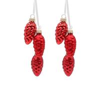 Lauschaer Lot de 2 décorations de Noël élégantes en verre crabe Lauscha avec 3 pommes de pin rouges avec ruban textile de 6 cm, brillantes, mates, scintillantes.