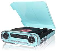 Lauson 01TT18 Tourne Disque Vinyle Bluetooth | Platine Vinyle Vintage Haut-Parleurs Stéréo Intégrés | Radio FM USB AUX et Encoding | Lecteur Vinyle 3 Vitesses 33, 45, 78 RPM (Bleu)
