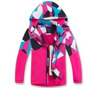LAUSONS Manteaux Imperméables Enfant Camouflage Blouson Randonnée Garçon Coupe Vent Doublé Polaire avec Capuche Magenta 5-6 ans / 120cm