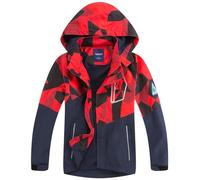 LAUSONS Manteaux Imperméables Enfant Camouflage Blouson Randonnée Garçon Coupe Vent Doublé Polaire avec Capuche Rouge 5-6 ans / 120cm