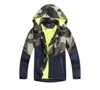 LAUSONS Manteaux Imperméables Enfant Camouflage Blouson Randonnée Garçon Coupe Vent Doublé Polaire avec Capuche Vert Militaire 5-6 ans / 120cm