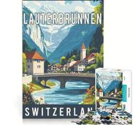Lauterbrunnen in Switzerland Puzzle 1000 pièces | Jouets anti-stress stimulants et originaux parfaits pour un anniversaire ou comme cadeau. 26x38cm
