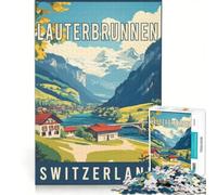 Lauterbrunnen in Switzerland Puzzles 1000 pièces | Vacances à domicile passe-temps idées originales pour réduire le stress cadeaux de Noël et d'anniversaire 75x50cm