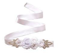 Lauthen.S Ceinture avec fleurs et perles strass pour robe de mariée/fête prénatale, blanc, One Size