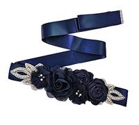 Lauthen.S Sash Belt with Flowers Pearls Rhinestone for Wedding Bride/Baby Shower Dress, Bleu marine foncé, taille unique