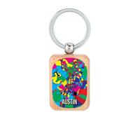 Lauthings Austin Texas USA City Map Pop Art Style Porte-clés en bois Dog Tag, accessoire porte-clés