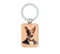Lauthings Basenji Costume Aristocrate Pet Portrait Porte-clés en bois Dog Tag Accessoire Porte-clés