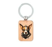 Lauthings Basenji Dog Steampunk Art Porte-clés en bois Dog Tag Accessoire Porte-clés