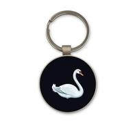 Lauthings Beau cygne blanc, porte-clés, design rond en verre, porte-clés personnalisé