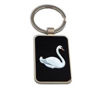Lauthings Beau cygne blanc, porte-clés en acier, porte-clés en verre noir, étiquette