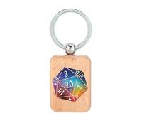 Lauthings Boardgame D20 Dice Porte-clés en bois avec plaque d'identité