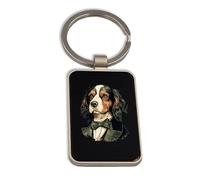 Lauthings Cavalier King Charles Spaniel Suit Aristocrate Pet Portrait, porte-clés en acier, porte-clés en verre noir, étiquette