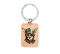 Lauthings Chihuahua Dog Steampunk Art Fashion Porte-clés en bois Dog Tag Accessoire Porte-clés