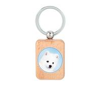 Lauthings Dog Art Race Painting American Eskimo Porte-clés en bois Dog Tag Accessoire Porte-clés