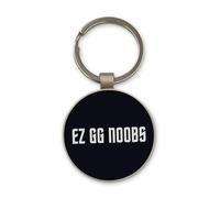 Lauthings EZ GG NOOBS Eazy Good Game Porte-clés de jeu en verre noir, design cercle en verre, personnalisé, porte-clés en acier