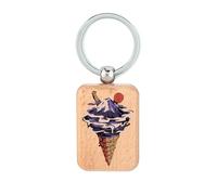 Lauthings Fujiyama Mountain Japanese Art Ice Cream Cone Porte-clés en bois Dog Tag Accessoire Porte-clés