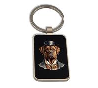 Lauthings Mastiff Gentleman Noble Pet Art Portrait, porte-clés en acier, porte-clés en verre noir, étiquette
