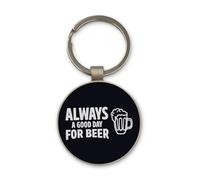 Lauthings Porte-clés « Always A Good Day For Beer » - Design cercle en verre noir - Personnalisé - Porte-clés en acier