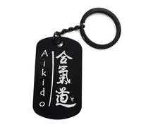 Lauthings Porte-clés art martiaux japonais Aikido Kanji gravé en acier inoxydable, Noir , taille unique