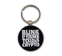 Lauthings Porte-clés « Blink if You Want Me to Talk about Crypto » - Design cercle en verre noir - Personnalisé - Porte-clés en acier