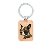 Lauthings Porte-clés Boston Terrier en bois Steampunk Art Dog Tag, accessoire porte-clés