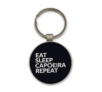 Lauthings Porte-clés « Eat Sleep Capoeira Repeat Dance Fight » - Design cercle en verre noir - Personnalisé - Porte-clés en acier