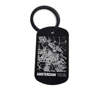 Lauthings Porte-clés en acier avec carte de la ville d'Amsterdam Pays-Bas, Noir , taille unique