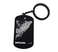 Lauthings Porte-clés en acier gravé avec carte de la ville de Barcelone Espagne, Noir , taille unique