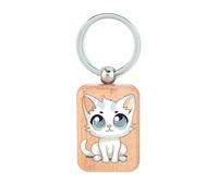 Lauthings Porte-clés en bois avec motif chat mignon yeux tristes, plaque de chien, accessoire porte-clés