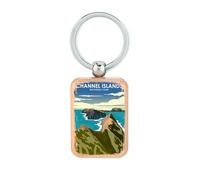 Lauthings Porte-clés en bois avec plaque d'identité pour chien Motif parc national des îles Anglo-Normandes