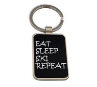 Lauthings Porte-clés en verre noir avec inscription « Eat Sleep Ski Repeat Winter Sport »