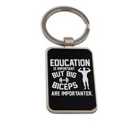 Lauthings Porte-clés en verre noir avec inscription « Education Is Important Big Biceps Working Out »