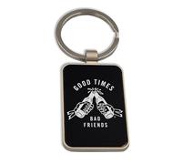 Lauthings Porte-clés en verre noir avec inscription « Good Times Bad Friends »