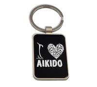 Lauthings Porte-clés en verre noir avec inscription « I Love Aikido »