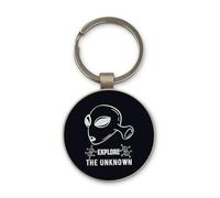 Lauthings Porte-clés « Explore the Unknown Alien », design de cercle en verre noir, personnalisé, porte-clés en acier
