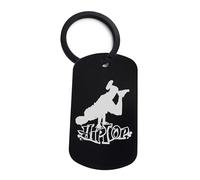 Lauthings Porte-clés Hip Hop Music Breakdance, porte-clés, en acier inoxydable, plaque d'identité pour chien, Noir , taille unique