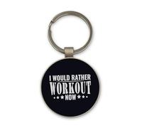 Lauthings Porte-clés « I Would Rather Workout Now » - Design cercle en verre noir - Personnalisé - Porte-clés en acier
