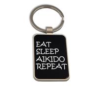 Lauthings Porte-clés martial japonais Eat Sleep Aikido Repeat en verre noir