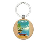 Lauthings Porte-clés souvenir de voyage Cancun Mexique, porte-clés en bois, porte-clés, étiquette de sac personnalisée