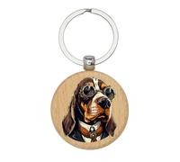Lauthings Porte-clés Steampunk Art Basset Hound Dog en bois, porte-clés, étiquette de sac personnalisée