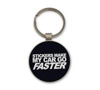 Lauthings Porte-clés « Stickers Make My Car Go Faster » - Noir - Cercle en verre - Personnalisé - Porte-clés en acier