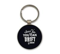 Lauthings Porte-clés « You Can Drift Cars Snow Winter » - Design cercle en verre noir - Personnalisé - Porte-clés en acier