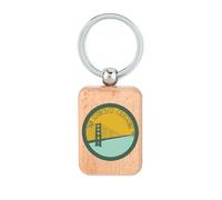 Lauthings San Francisco Golden Bridge Circle Badge Porte-clés en bois avec plaque d'identité pour chien Accessoire porte-clés