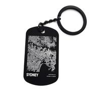 Lauthings Sydney Australie Blueprint City Map Porte-clés avec étiquette en acier gravé, Noir , taille unique