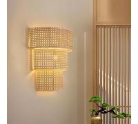 Lautres rustiques lumière, rétro bohème des lumières d'applications murales, rotin Naturel Lampe tissée pour Chevet lisant Le Salon la Chambre à Coucher Couloir de Cuisine (15,7 Pouces)