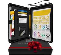Lautus Designs Porte-Documents avec Fermeture Éclair - Organisateur en Cuir PU, Bloc-Notes & Pochette Tablette 8 Pouces - Classeur pour Travail, Réunions & Voyages - Noir Mat