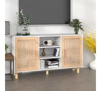 Lauuoeriau Home & Garden,Furniture-Buffet Blanc 105 x 30 x 60 cm en pin massif et rotin