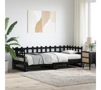 Lauuoeriau Lit gigogne sans matelas en bois massif Noir 2 x (90 x 190 cm)