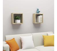 Lauuoeriau Lot de 2 étagères murales cubiques en chêne Sonoma 30 x 15 x 30 cm